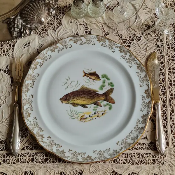 Limoges Fish Plates – Set of 12 (Six Motifs)