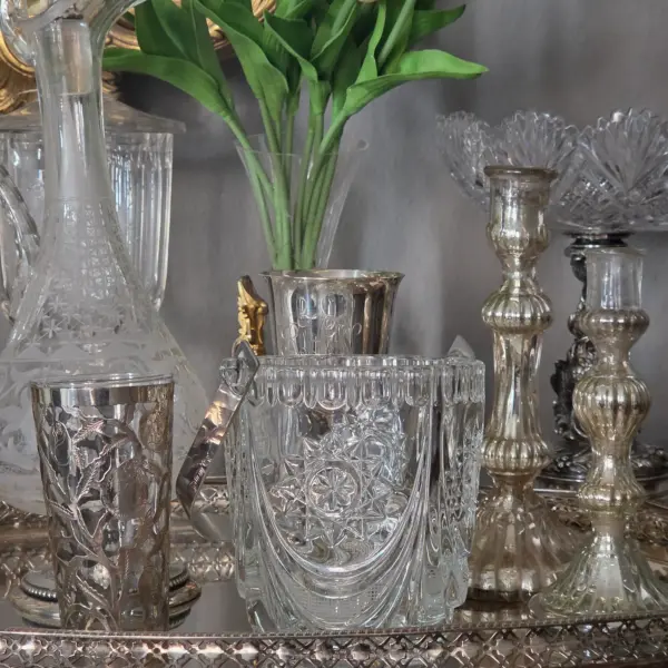Vintage Glass Ice Bucket with Scroll Handles