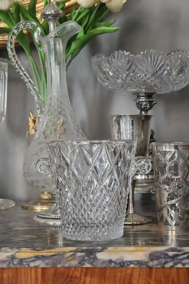Vintage Glass Ice Bucket with Tongs